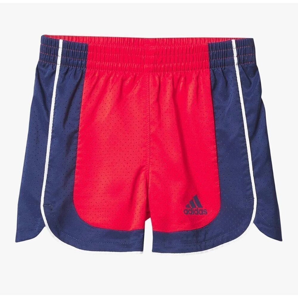NWT Adidas Girls Vivid Red & Navy Blue Woven Shorts Size XL